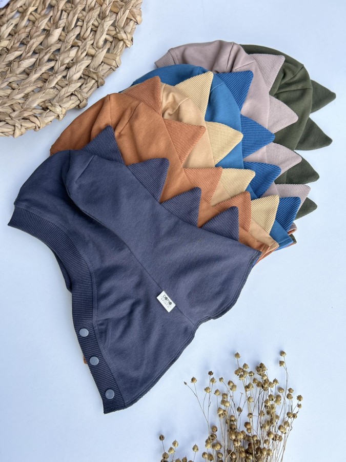 Susegamas medvilninis žieminis šalmukas "Drakoniukas", (merino/medvilninis pamušalas), 13 spalvų