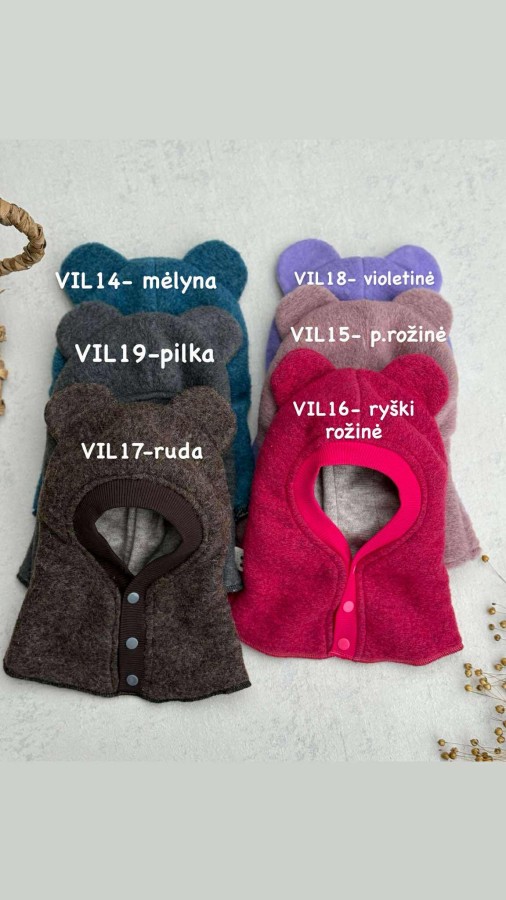 Susegamas žieminis vilnos šalmukas su ausimis, 10 spalvų Susegamas žieminis vilnos šalmukas su ausimis, 10 spalvų