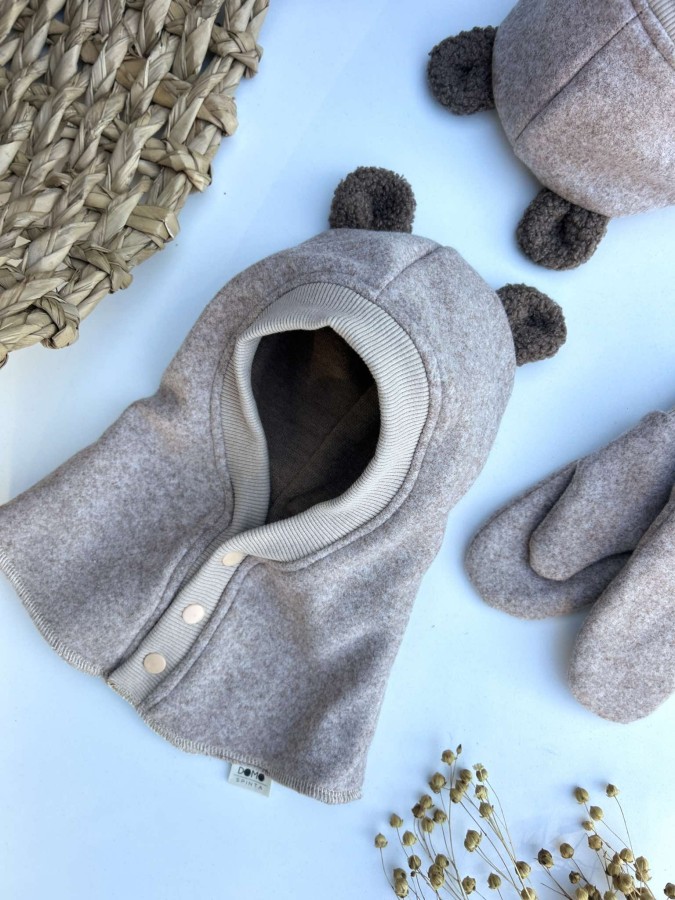 Susegami žieminiai merino vilnos trikotažo šalmukai su Teddy ausimis, 3 spalvos