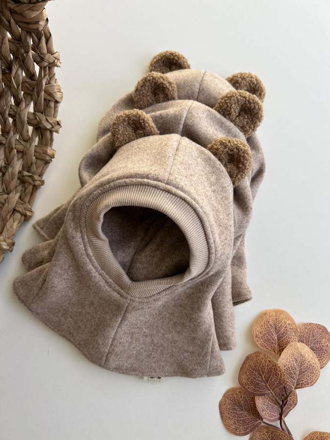 Žieminiai merino vilnos trikotažo šalmukai su Teddy ausimis, 3 spalvos