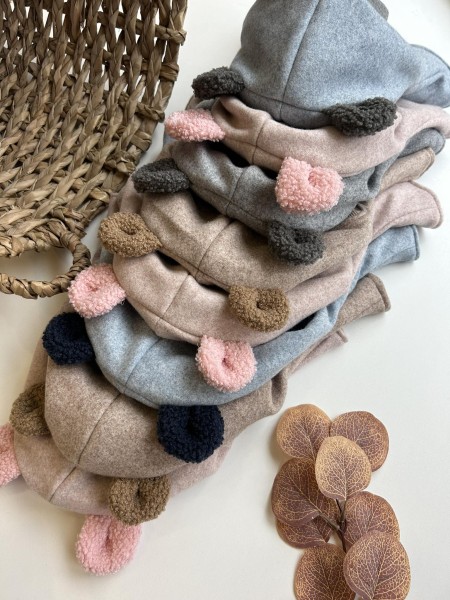 Žieminiai merino vilnos trikotažo šalmukai su Teddy ausimis, 3 spalvos