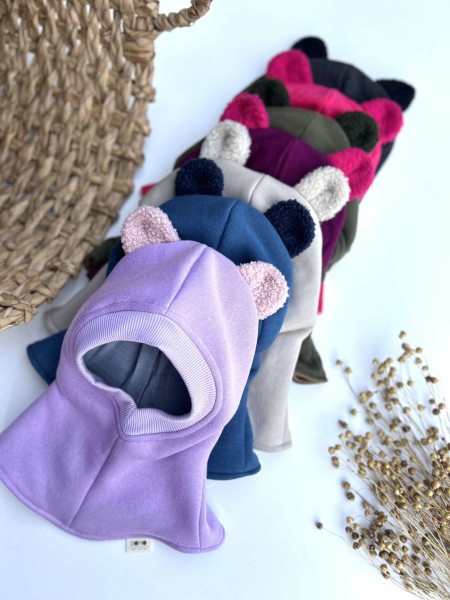 Medvilninis žieminis šalmukas su ausimis "Teddy meškutis" (merino/medvilninis pamušalas), 13 spalvų