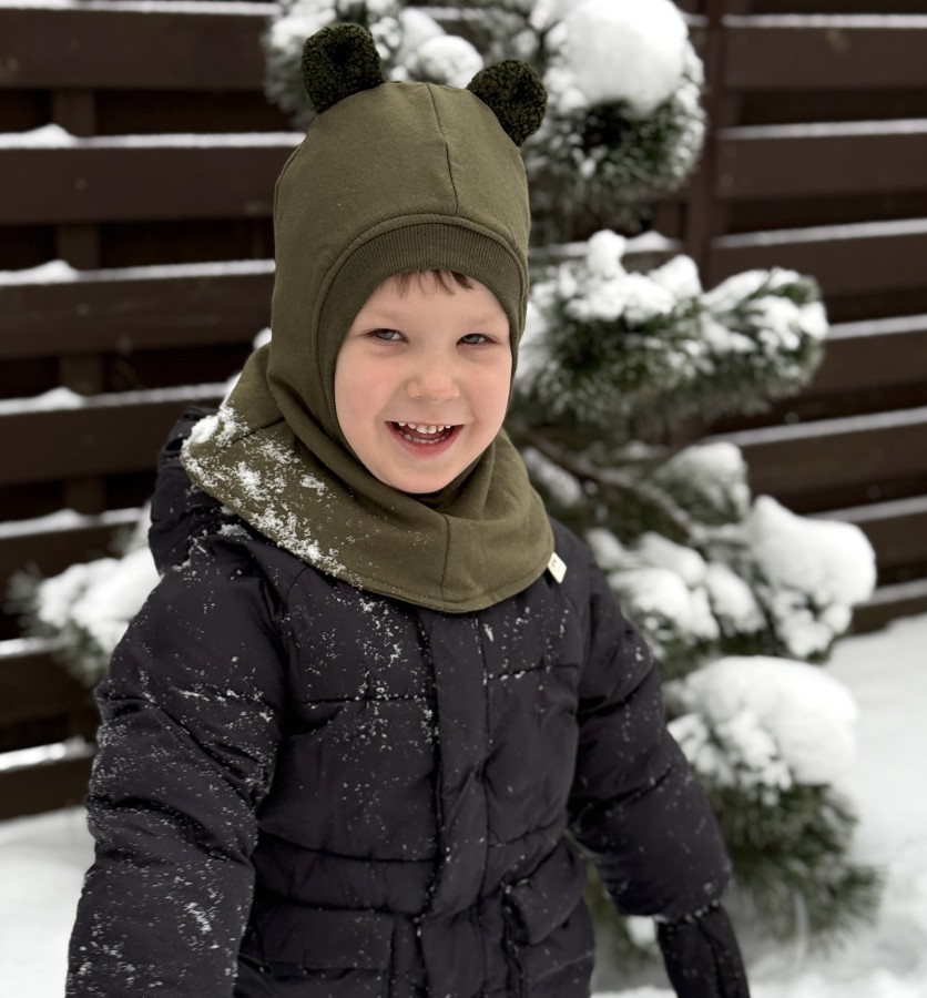Medvilninis žieminis šalmukas su ausimis "Teddy meškutis" (merino/medvilninis pamušalas), 13 spalvų