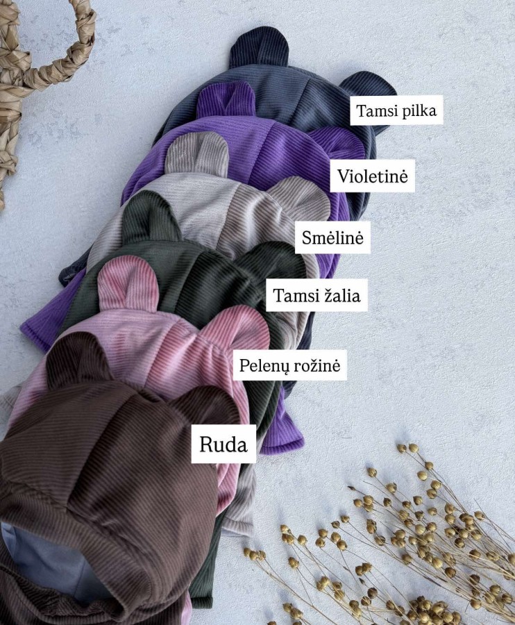 Soft veliūro šalmukai su ausytėmis (Rudeninis/Pavasarinis), 6 spalvos
