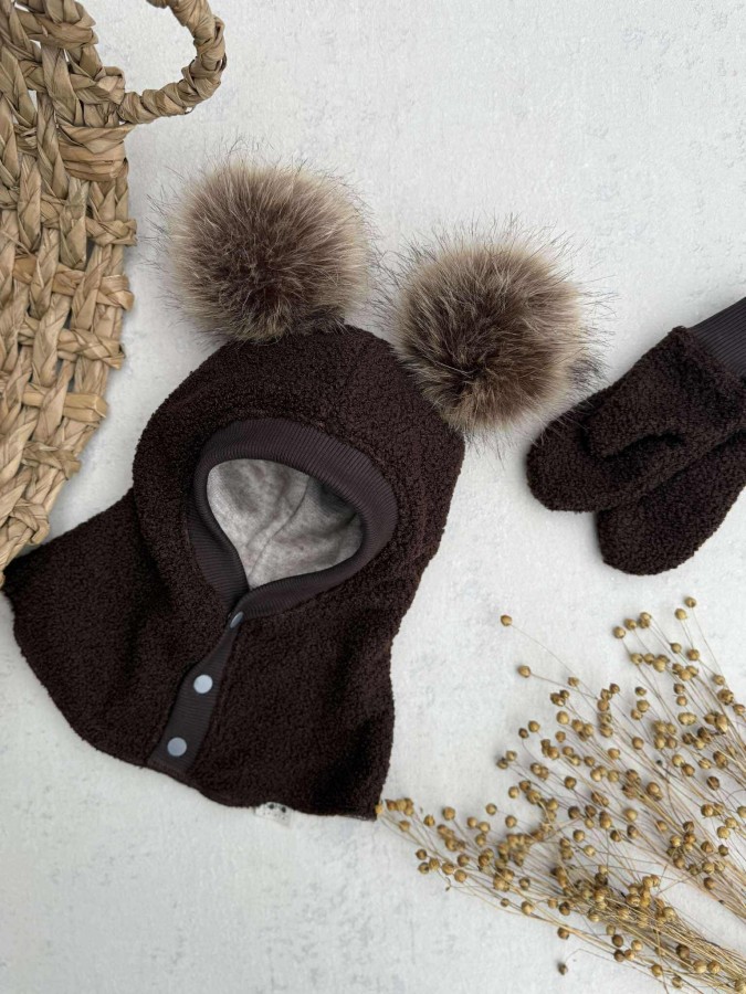 Susegamas žieminis teddy šalmukas su bumbulais, 9 spalvos