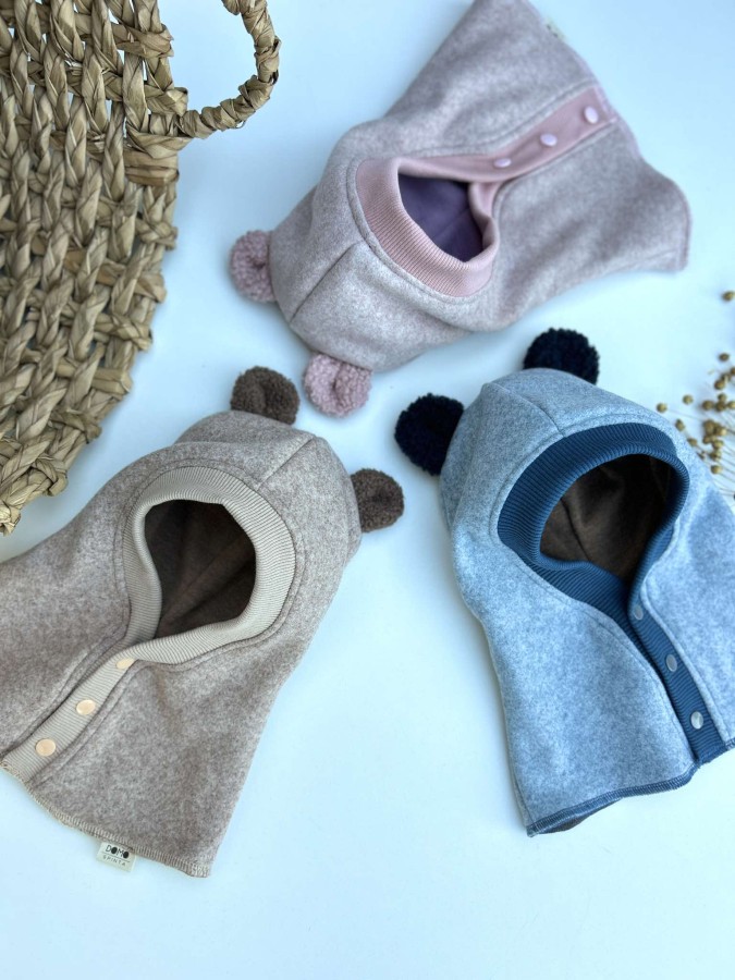 Susegami žieminiai merino vilnos trikotažo šalmukai su Teddy ausimis, 3 spalvos