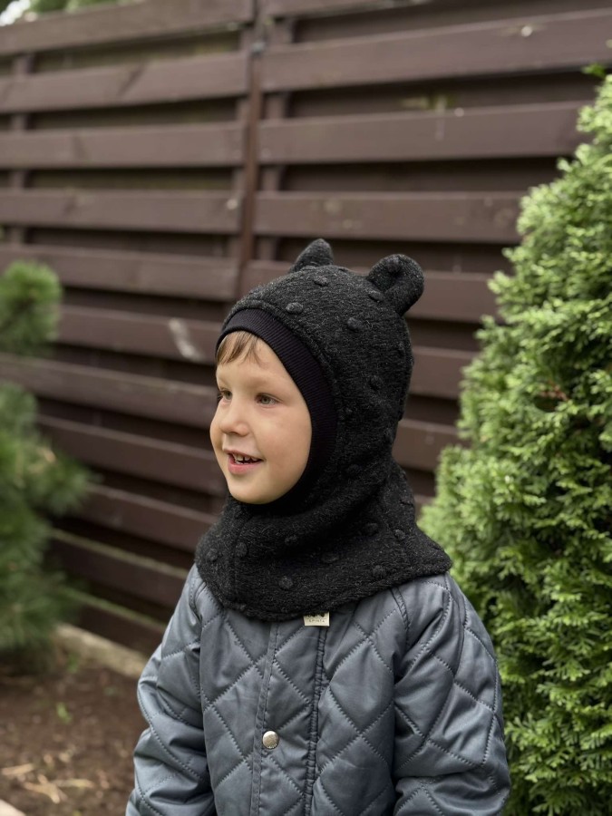 Žieminiai vilnos  šalmukai ,,su burbuliukais" su ausimis, 10 spalvų