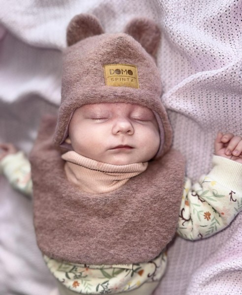 Žieminis komplektas su ausimis ( vilna su raištukais) 10 spalvų