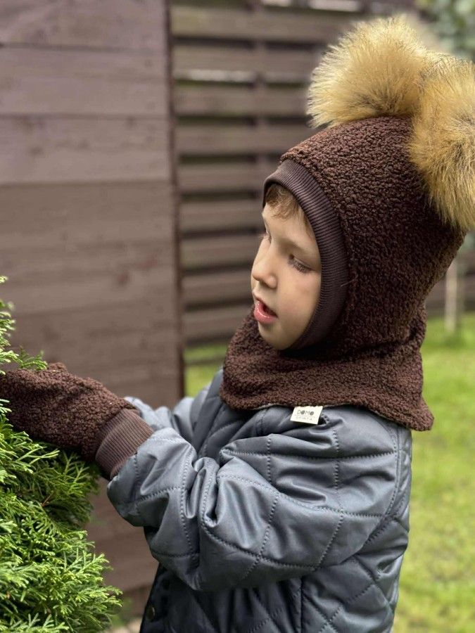 Žieminis teddy šalmukas su bumbulais, 9 spalvos
