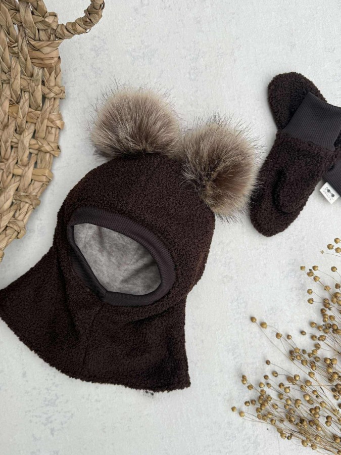 Žieminis teddy šalmukas su bumbulais, 9 spalvos