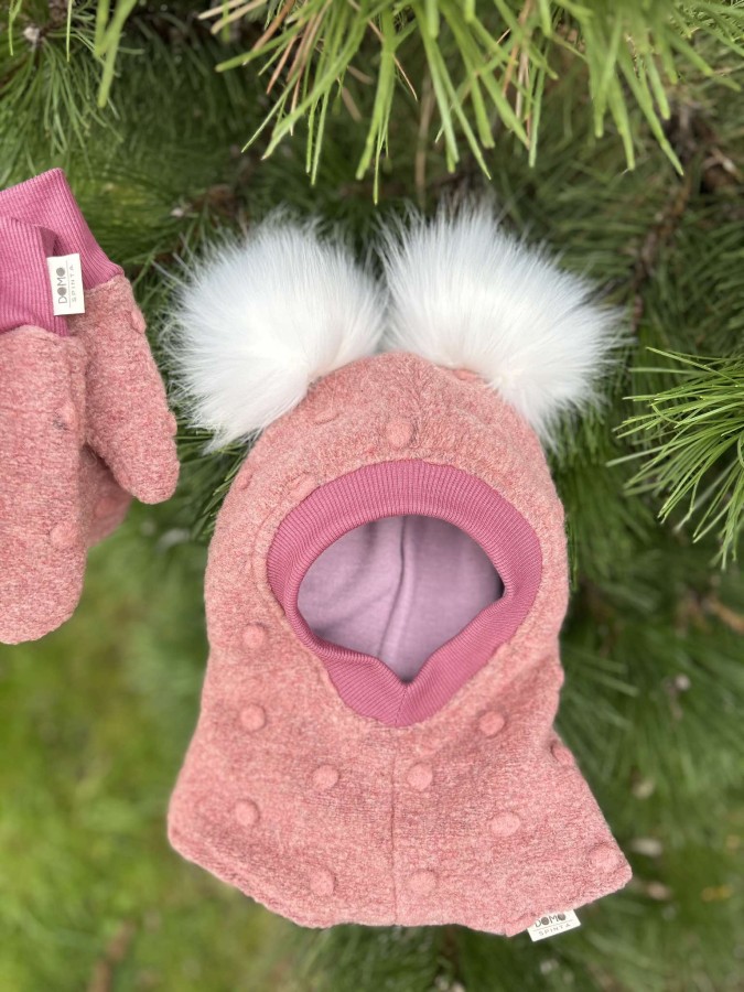 Žieminis vilnos  šalmukas ,,su burbuliukais" su bumbulais, 6 spalvos