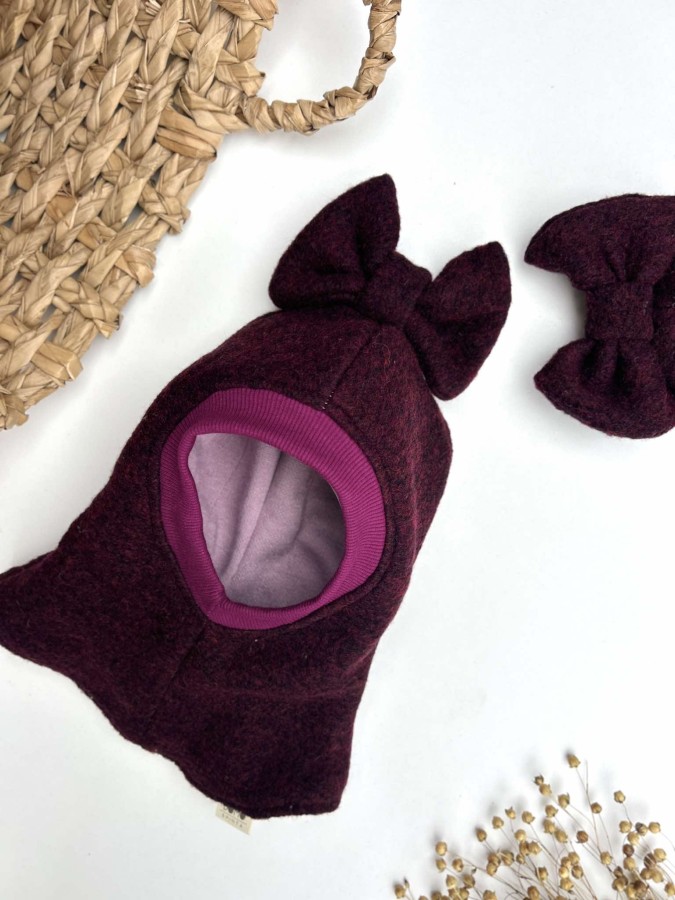 Žiemins vilnos  šalmukas su kaspinais, 4 spalvos