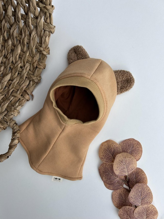 Medvilninis žieminis šalmukas su ausimis "Teddy meškutis" (merino/medvilninis pamušalas), 13 spalvų
