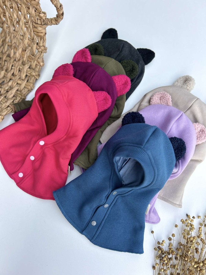Susegamas medvilninis žieminis šalmukas su ausimis "Teddy meškutis" (merino/medvilninis pamušalas), 13 spalvų 