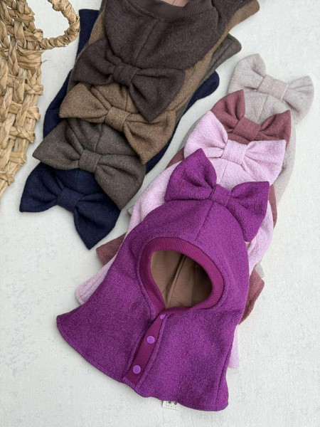 susegamas žieminis garintos vilnos šalmukas su kaspinu, 8 spalvos