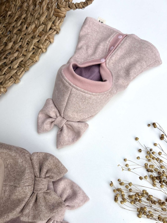 Susegamas žieminis merino vilnos trikotažo šalmukas su kaspinu, 3 spalvos