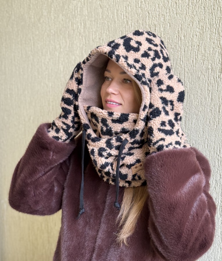 Teddy trikotažo balaklava moterims (leopardo rašto)