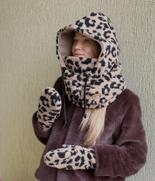 Teddy trikotažo balaklava moterims (leopardo rašto)
