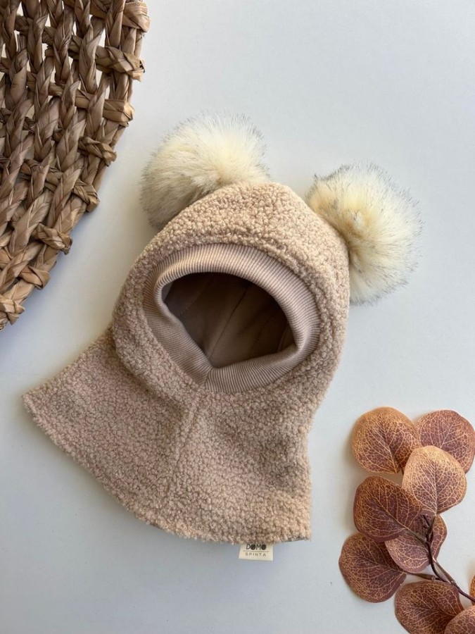 Žieminis teddy šalmukas su bumbulais, 8 spalvos