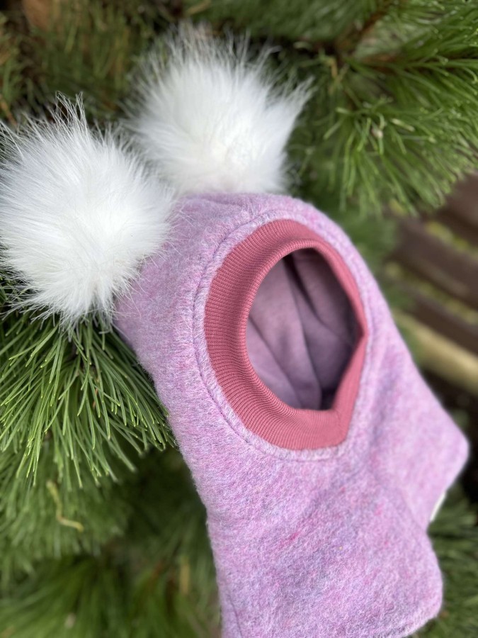 Žieminis vilnos šalmukas su bumbulais,4 spalvos